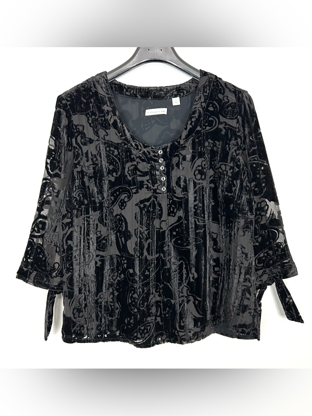 Coldwater Creek Burnout Velvet Blouse Women’s Size XL Petite Paisley Gothic Boho